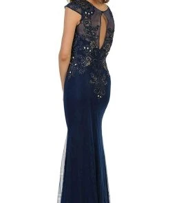 Formal Gowns May Queen - Embellished Illusion Scoop Sheath Prom Dress