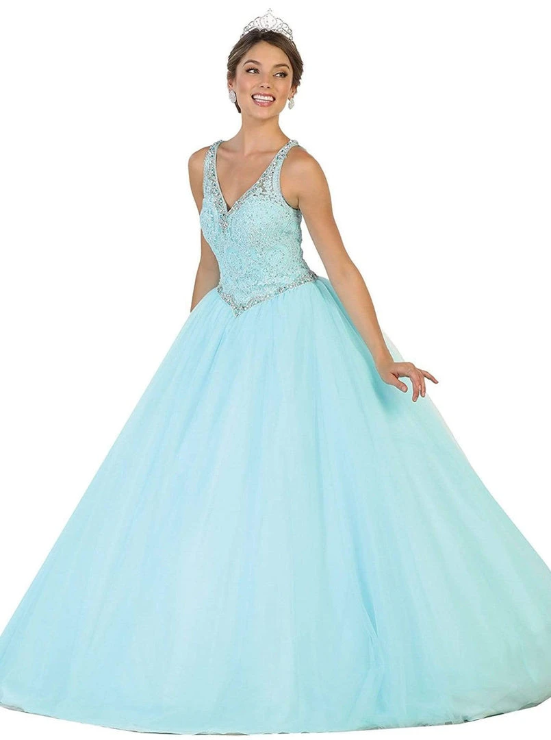 Formal Gowns May Queen - Embellished V-neck Evening Gown 3 Formal Gowns May Queen - Embellished V-neck Evening Gown