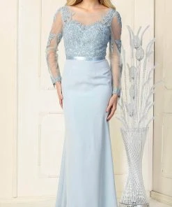 Formal Gowns May Queen - Embroidered Bateau Evening Gown MQ1847 - 1 Pc Dusty Blue In Size 12 Available