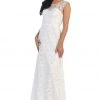May Queen - Embroidered Lace Illusion Bateau Long Formal Dress