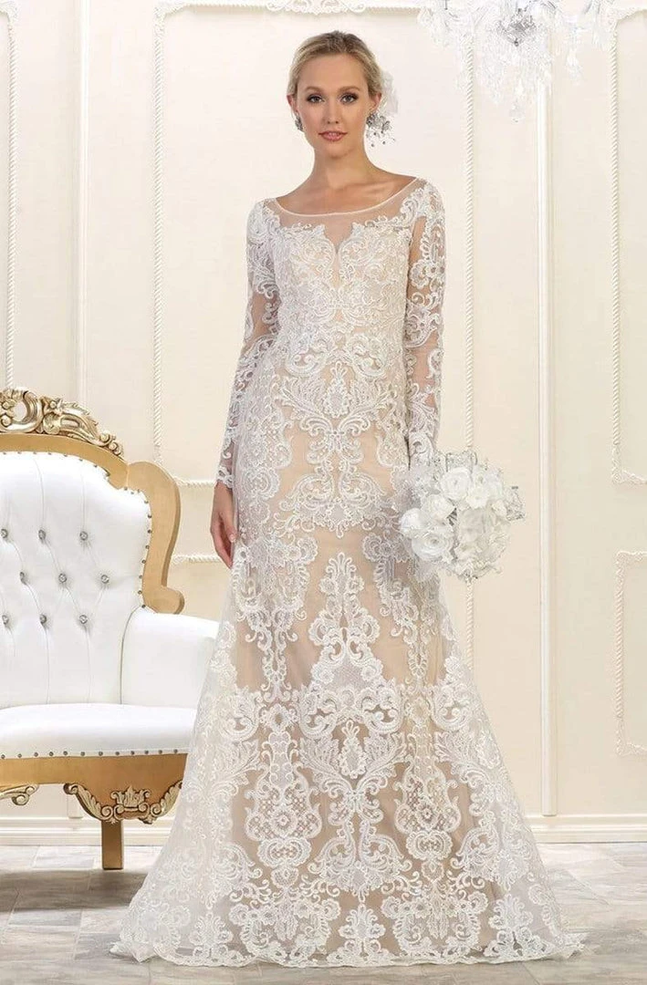 May Queen - Embroidered Lace Sheer Long Sleeve Trumpet Gown RQ7603 - 1 Pc Ivory/Nude In Size 10 Available 3 May Queen - Embroidered Lace Sheer Long Sleeve Trumpet Gown RQ7603 - 1 Pc Ivory/Nude In Size 10 Available
