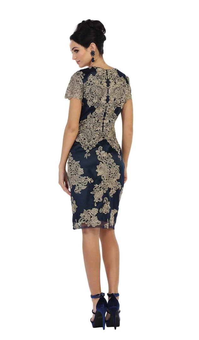 Cocktail Dresses May Queen - Embroidered Short Sleeve Column Formal Dress 10 Cocktail Dresses May Queen - Embroidered Short Sleeve Column Formal Dress