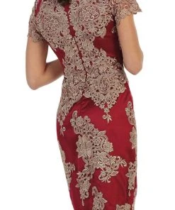 Cocktail Dresses May Queen - Embroidered Short Sleeve Column Formal Dress 14 Cocktail Dresses May Queen - Embroidered Short Sleeve Column Formal Dress
