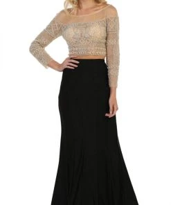 Formal Gowns May Queen - Faux Off-Shoulder Neckline Sheath Evening Gown