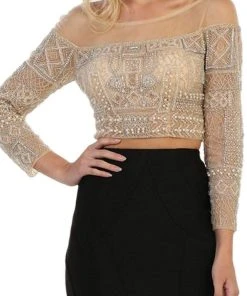 Formal Gowns May Queen - Faux Off-Shoulder Neckline Sheath Evening Gown