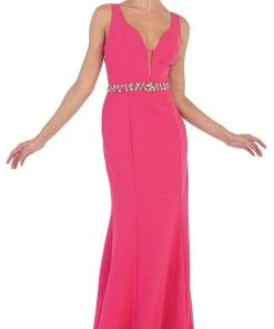 May Queen - Fitted Plunging Seamed Prom Dress 14 May Queen - Fitted Plunging Seamed Prom Dress