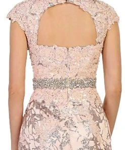 May Queen - Floral Appliqued Deep V-neck Mermaid Mother Of The Bride Gown