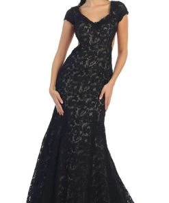 May Queen - Floral Fitted Cutout Trumpet Evening Dress Formal Gowns