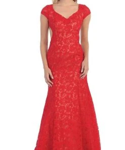 May Queen - Floral Fitted Cutout Trumpet Evening Dress Formal Gowns