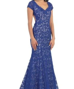 May Queen - Floral Fitted Cutout Trumpet Evening Dress Formal Gowns