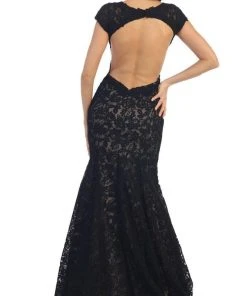 May Queen - Floral Fitted Cutout Trumpet Evening Dress Formal Gowns