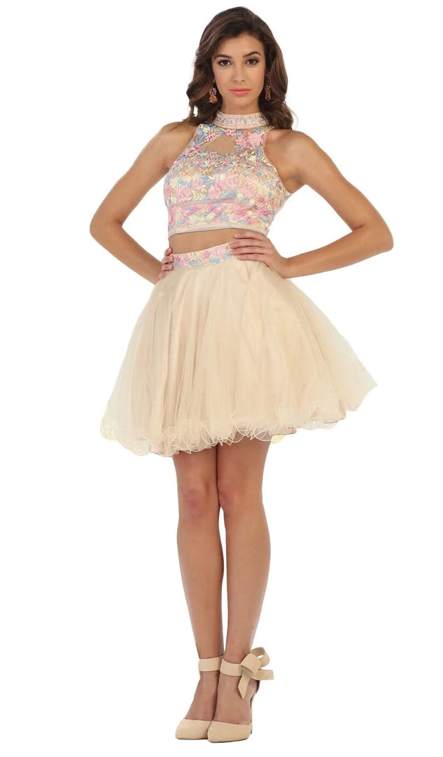 Cocktail Dresses May Queen - Floral Halter A-line Cocktail Dress 9 Cocktail Dresses May Queen - Floral Halter A-line Cocktail Dress