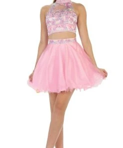 Cocktail Dresses May Queen - Floral Halter A-line Cocktail Dress