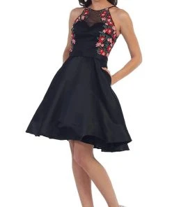 May Queen - Floral Illusion Halter A-line Cocktail Dress Cocktail Dresses