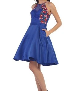 May Queen - Floral Illusion Halter A-line Cocktail Dress Cocktail Dresses