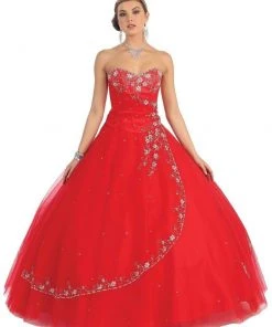 May Queen - Floral Jeweled Sweetheart Formal Ballgown Plus Size Dresses