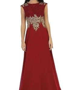 Formal Gowns May Queen - Gilded Lace Illusion Bateau A-line Evening Dress