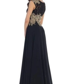 Formal Gowns May Queen - Gilded Lace Illusion Bateau A-line Evening Dress