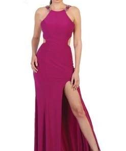 Formal Gowns May Queen - Halter Embellished Cutout Long Prom Gown