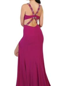 Formal Gowns May Queen - Halter Embellished Cutout Long Prom Gown