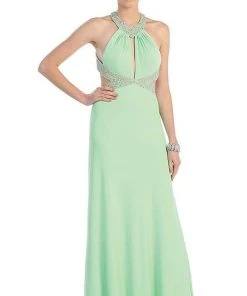 May Queen - High Halter Keyhole Cutout Prom Gown Formal Gowns