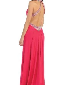 May Queen - High Halter Keyhole Cutout Prom Gown Formal Gowns