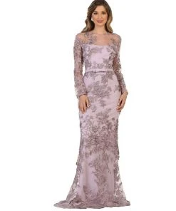 May Queen Illusion Bateau Floral Lace Sheath Dress