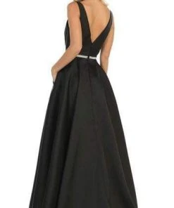 May Queen - Illusion Plunging Neck Sleeveless Satin A-Line Gown MQ1683 - 1 Pc Champagne In Size 12 Available 8 May Queen - Illusion Plunging Neck Sleeveless Satin A-Line Gown MQ1683 - 1 Pc Champagne In Size 12 Available