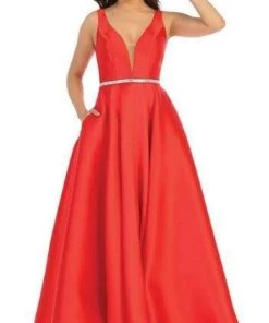 May Queen - Illusion Plunging Neck Sleeveless Satin A-Line Gown MQ1683 - 1 Pc Champagne In Size 12 Available 10 May Queen - Illusion Plunging Neck Sleeveless Satin A-Line Gown MQ1683 - 1 Pc Champagne In Size 12 Available