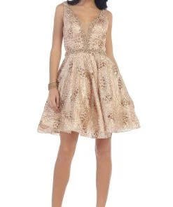 May Queen - Illusion Plunging Sleeveless Cocktail Dress Cocktail Dresses 12 May Queen - Illusion Plunging Sleeveless Cocktail Dress Cocktail Dresses