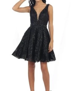 May Queen - Illusion Plunging Sleeveless Cocktail Dress Cocktail Dresses