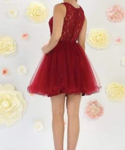 May Queen - Illusion Two Piece Lace And Tulle Cocktail Dress MQ1268 - 1 Pc Navy In Size 6 Available Cocktail Dresses