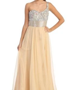 Formal Gowns May Queen - Jewel Embellished Asymmetrical Neck Chiffon Prom Dress 20 Formal Gowns May Queen - Jewel Embellished Asymmetrical Neck Chiffon Prom Dress