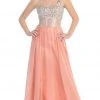 Formal Gowns May Queen - Jewel Embellished Asymmetrical Neck Chiffon Prom Dress