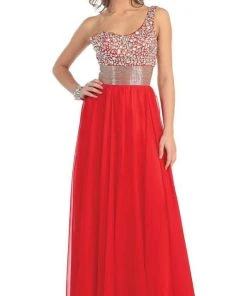 Formal Gowns May Queen - Jewel Embellished Asymmetrical Neck Chiffon Prom Dress 23 Formal Gowns May Queen - Jewel Embellished Asymmetrical Neck Chiffon Prom Dress
