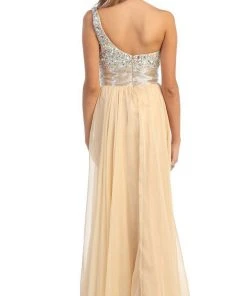 Formal Gowns May Queen - Jewel Embellished Asymmetrical Neck Chiffon Prom Dress 18 Formal Gowns May Queen - Jewel Embellished Asymmetrical Neck Chiffon Prom Dress