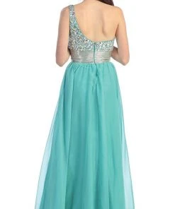 Formal Gowns May Queen - Jewel Embellished Asymmetrical Neck Chiffon Prom Dress 19 Formal Gowns May Queen - Jewel Embellished Asymmetrical Neck Chiffon Prom Dress