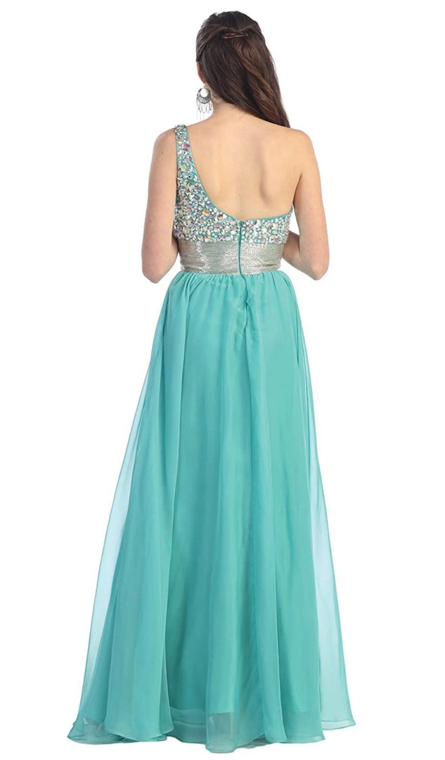 Formal Gowns May Queen - Jewel Embellished Asymmetrical Neck Chiffon Prom Dress 9 Formal Gowns May Queen - Jewel Embellished Asymmetrical Neck Chiffon Prom Dress