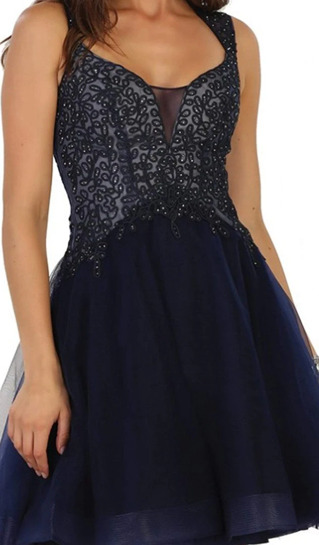 May Queen - Jeweled V-neck A-line Cocktail Dress 8 May Queen - Jeweled V-neck A-line Cocktail Dress