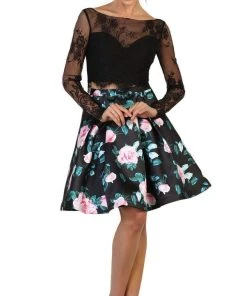May Queen Lace And Floral Print Two-Piece Cocktail Dress - 1 Pc Black In Size 4 Available Cocktail Dresses
