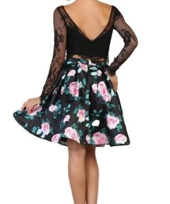 May Queen Lace And Floral Print Two-Piece Cocktail Dress - 1 Pc Black In Size 4 Available Cocktail Dresses