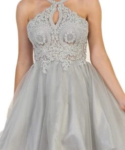 Formal Gowns May Queen - Lace Appliqued Fitted Cocktail Dress