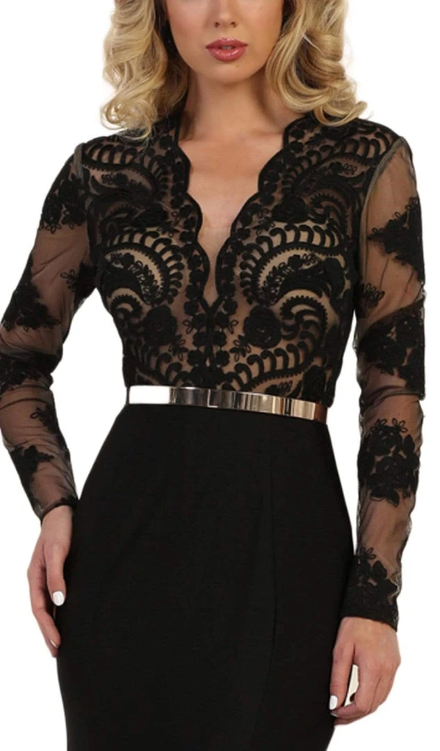 May Queen - Lace Bodice Scalloped V-Neck Trumpet Dress RQ7624 - 1 Pc Black In Size 8 Available Formal Gowns 4 May Queen - Lace Bodice Scalloped V-Neck Trumpet Dress RQ7624 - 1 Pc Black In Size 8 Available Formal Gowns