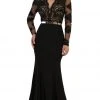 May Queen - Lace Bodice Scalloped V-Neck Trumpet Dress RQ7624 - 1 Pc Black In Size 8 Available Formal Gowns
