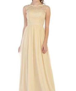 May Queen - Lace Cap Sleeve Bateau A-line Dress MQ1590 - 1 Pc Champagne In Size 20 Available