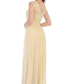 May Queen - Lace Cap Sleeve Bateau A-line Dress MQ1590 - 1 Pc Champagne In Size 20 Available