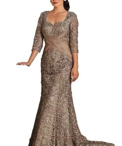 Formal Gowns May Queen - Lace Crisscrossed Shirring Mermaid Evening Gown