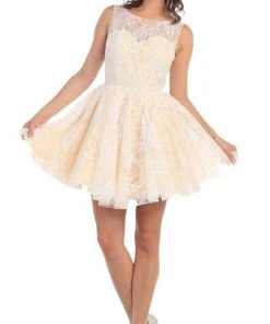 May Queen - Lace Illusion Jewel A-line Cocktail Dress 18 May Queen - Lace Illusion Jewel A-line Cocktail Dress