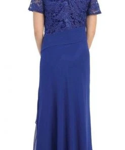 May Queen Lace V-Neck Short Sleeves Evening Dress MQ1229 - 1 Pc Royal Blue In Size XL Available Formal Gowns