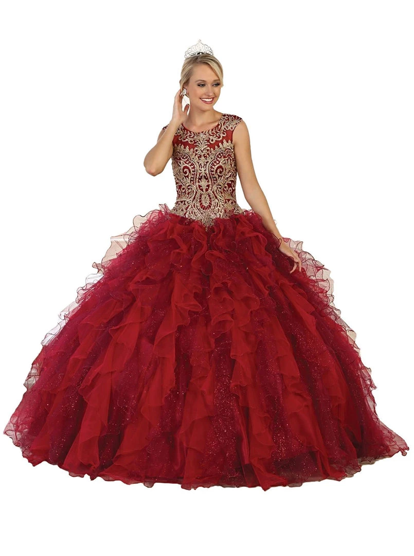 May Queen - LK104 Gilded Jewel Neck Ruffled Quinceanera Ballgown 7 May Queen - LK104 Gilded Jewel Neck Ruffled Quinceanera Ballgown